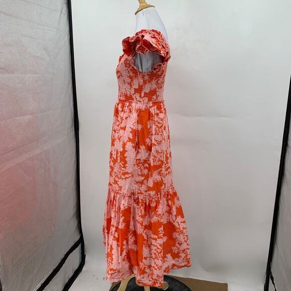 Tuckernuck Dress Womens M Medium Scarlet Toile Mallie Ruffle Sleeve Smocked Midi - Picture 4 of 13
